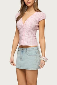 Edikted Georgia Ruffle Striped Button Up Top