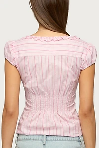 Edikted Georgia Ruffle Striped Button Up Top