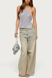 Edikted Thaly Backless Sequin Crochet Halter Top