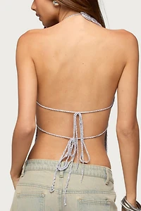 Edikted Thaly Backless Sequin Crochet Halter Top