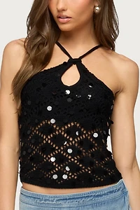 Edikted Mae Open Back Sequin Crochet Top