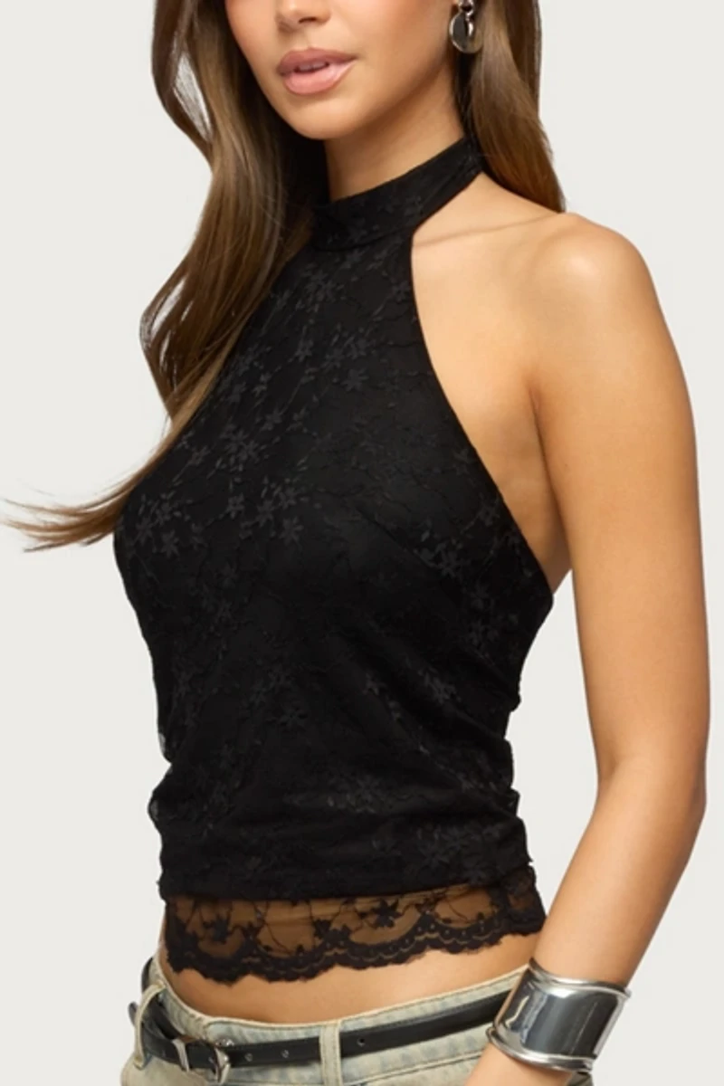 Edikted Perrie Lace High Neck Halter Top
