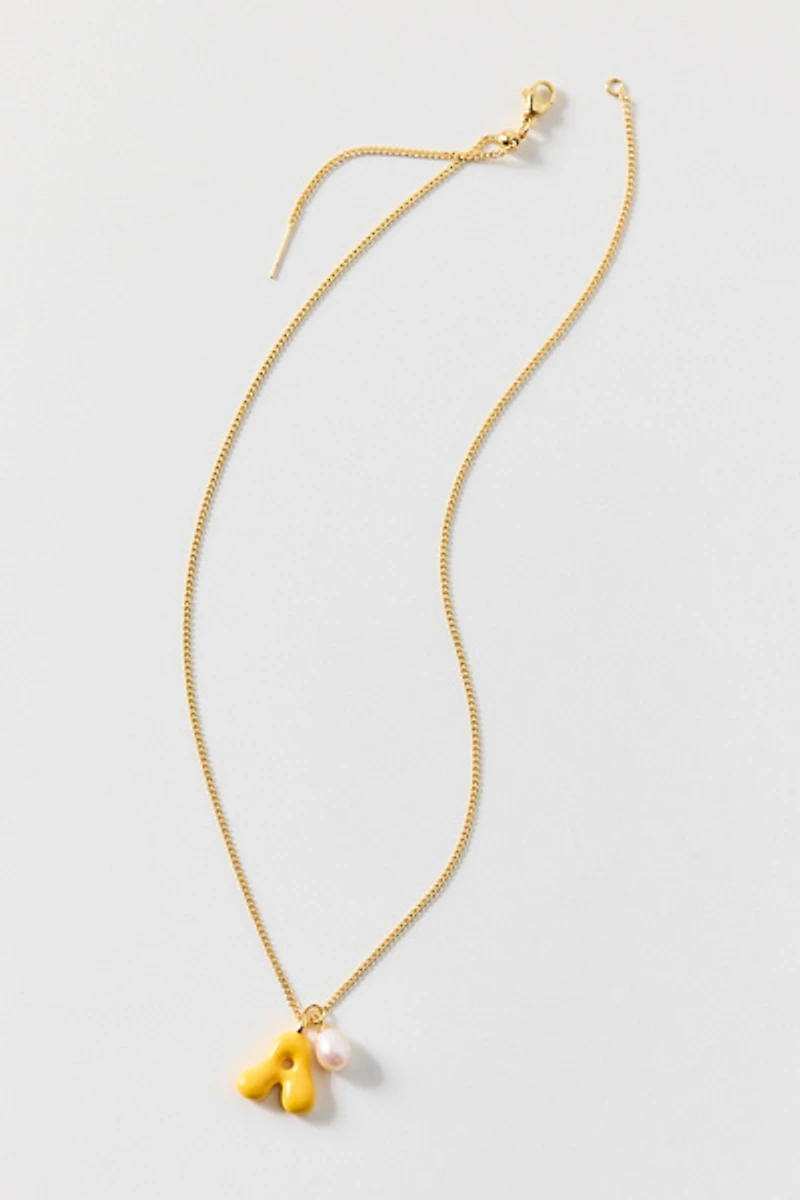 BONBONWHIMS Puffy Enamel Initial Pearl Necklace