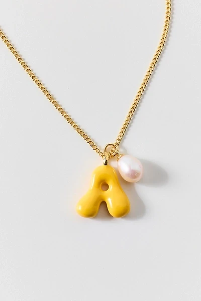BONBONWHIMS Puffy Enamel Initial Pearl Necklace