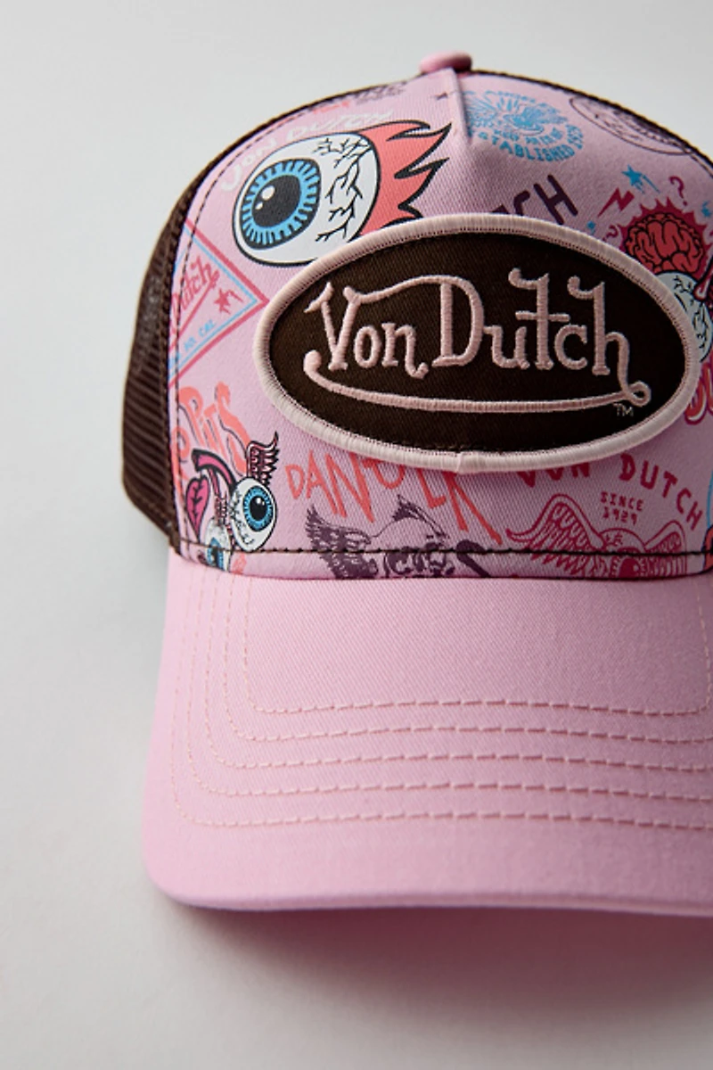 Von Dutch Logo Patch Graphic Trucker Hat