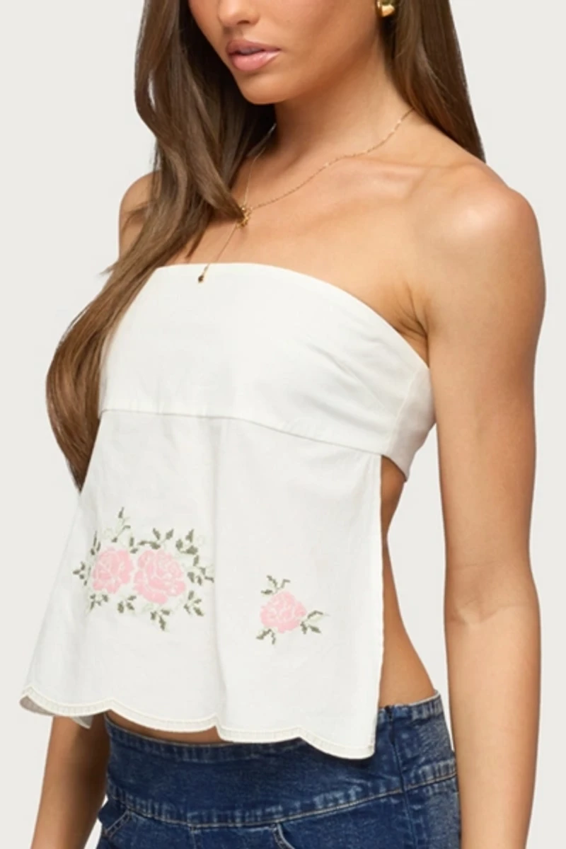 Edikted Shiri Floral Embroidered Backless Top
