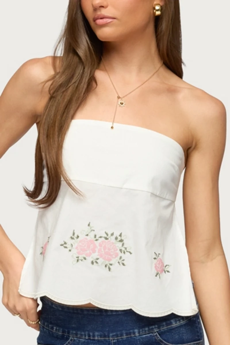 Edikted Shiri Floral Embroidered Backless Top