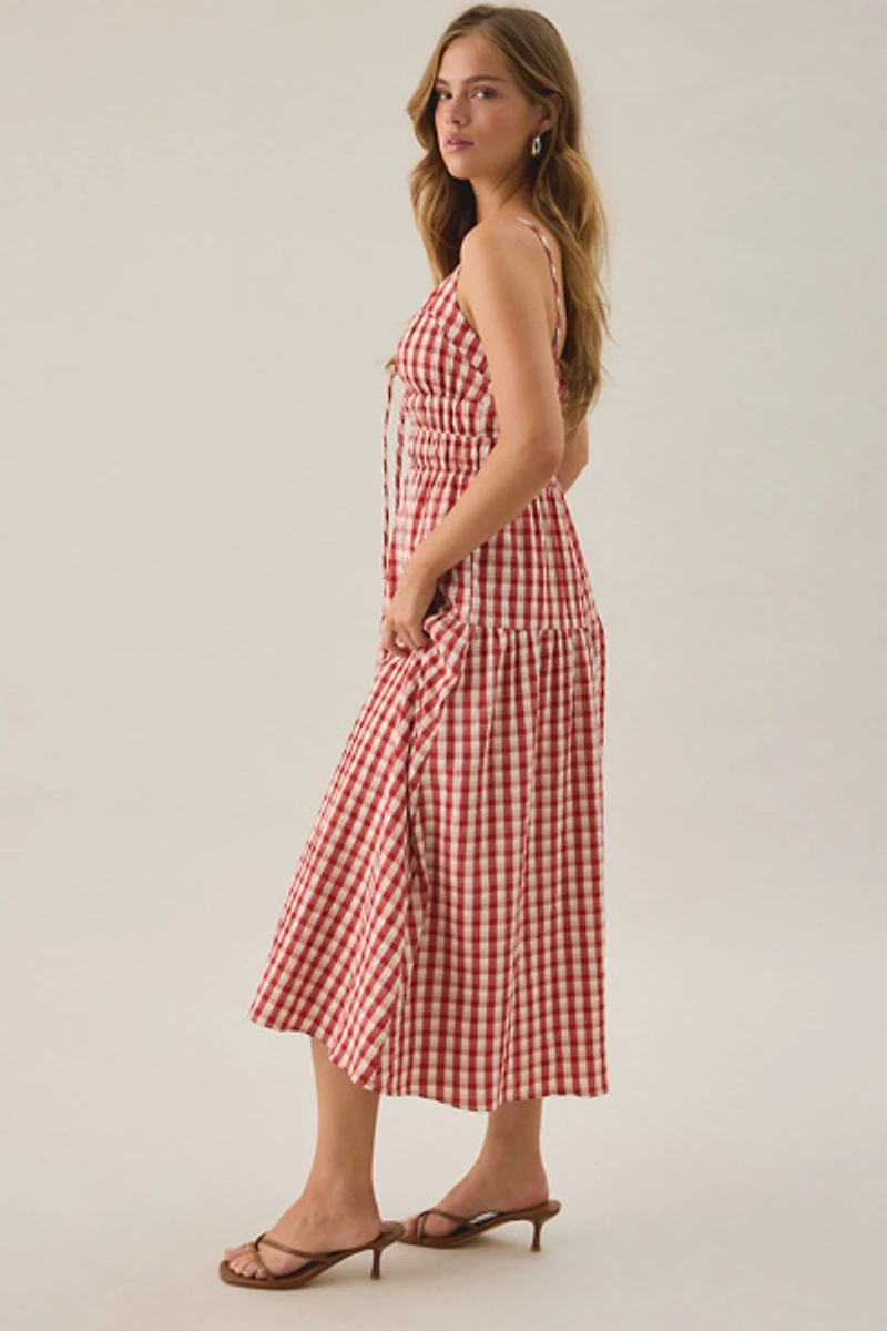 Lulus Spencer Gingham Smocked Midi Dress