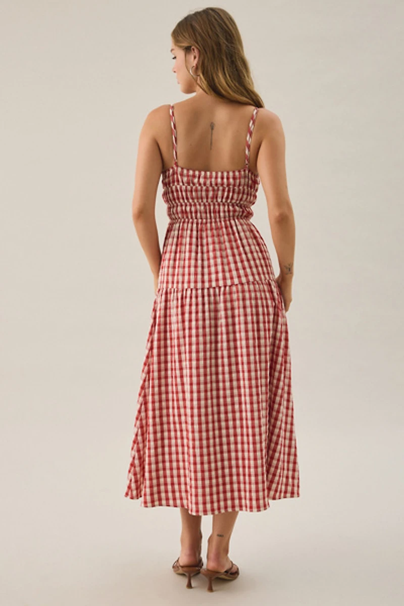 Lulus Spencer Gingham Smocked Midi Dress