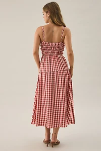 Lulus Spencer Gingham Smocked Midi Dress