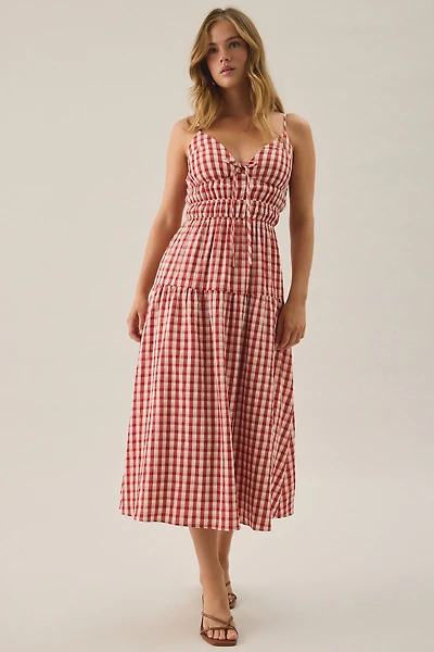 Lulus Spencer Gingham Smocked Midi Dress