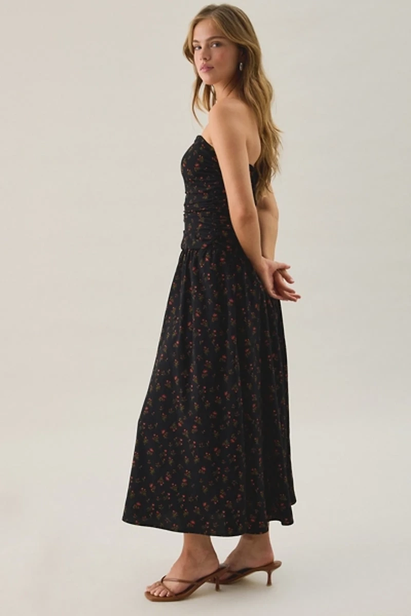 Lulus Molly Floral Ruched Bodice Strapless Midi Dress