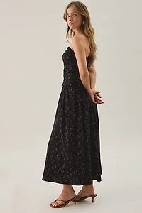 Lulus Molly Floral Ruched Bodice Strapless Midi Dress