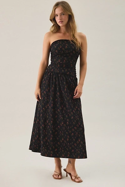 Lulus Molly Floral Ruched Bodice Strapless Midi Dress
