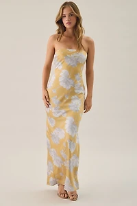 Lulus Whitney Floral Satin Strapless Maxi Dress
