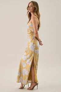 Lulus Whitney Floral Satin Strapless Maxi Dress