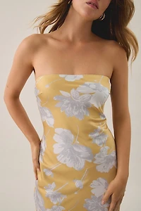 Lulus Whitney Floral Satin Strapless Maxi Dress