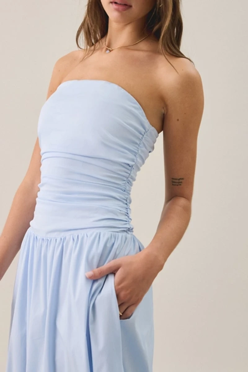 Lulus Molly Ruched Bodice Strapless Midi Dress