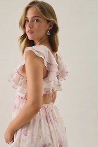Lulus Diedre Ruffle Tiered Floral Cut-Out Chiffon Maxi Dress
