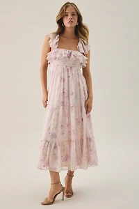 Lulus Diedre Ruffle Tiered Floral Cut-Out Chiffon Maxi Dress