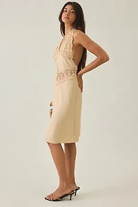 Lioness Solana Sheer Lace + Satin Halter Midi Dress