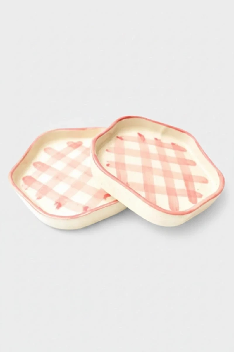 Casa Amarosa Ceramic Gingham Coaster Set