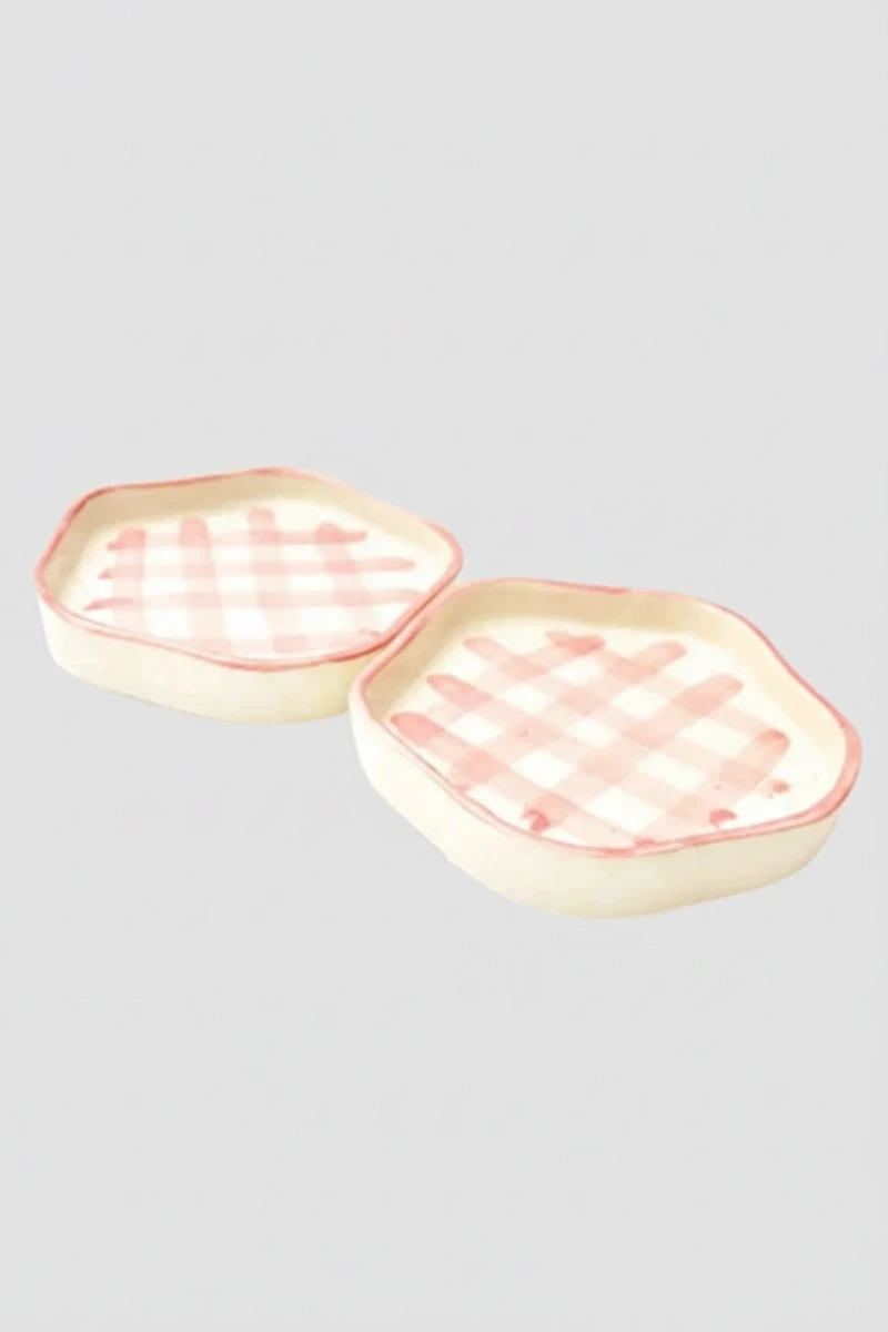 Casa Amarosa Ceramic Gingham Coaster Set