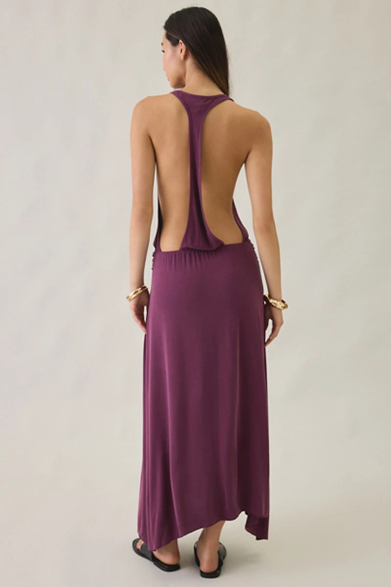 Motel Kiku Plunging Surplice Draped Asymmetric Maxi Dress