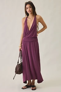Motel Kiku Plunging Surplice Draped Asymmetric Maxi Dress