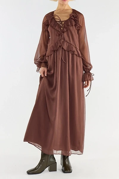 Glamorous Cascading Ruffle Chiffon Long Sleeve Maxi Dress