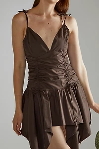 Glamorous Ruched Drop Waist Hanky Hem Mini Dress