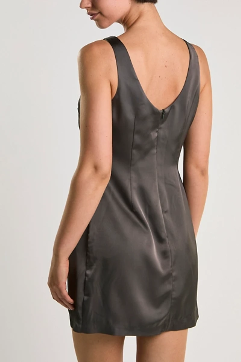 Glamorous Satin Scoop Back Boatneck Shift Mini Dress