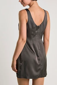 Glamorous Satin Scoop Back Boatneck Shift Mini Dress