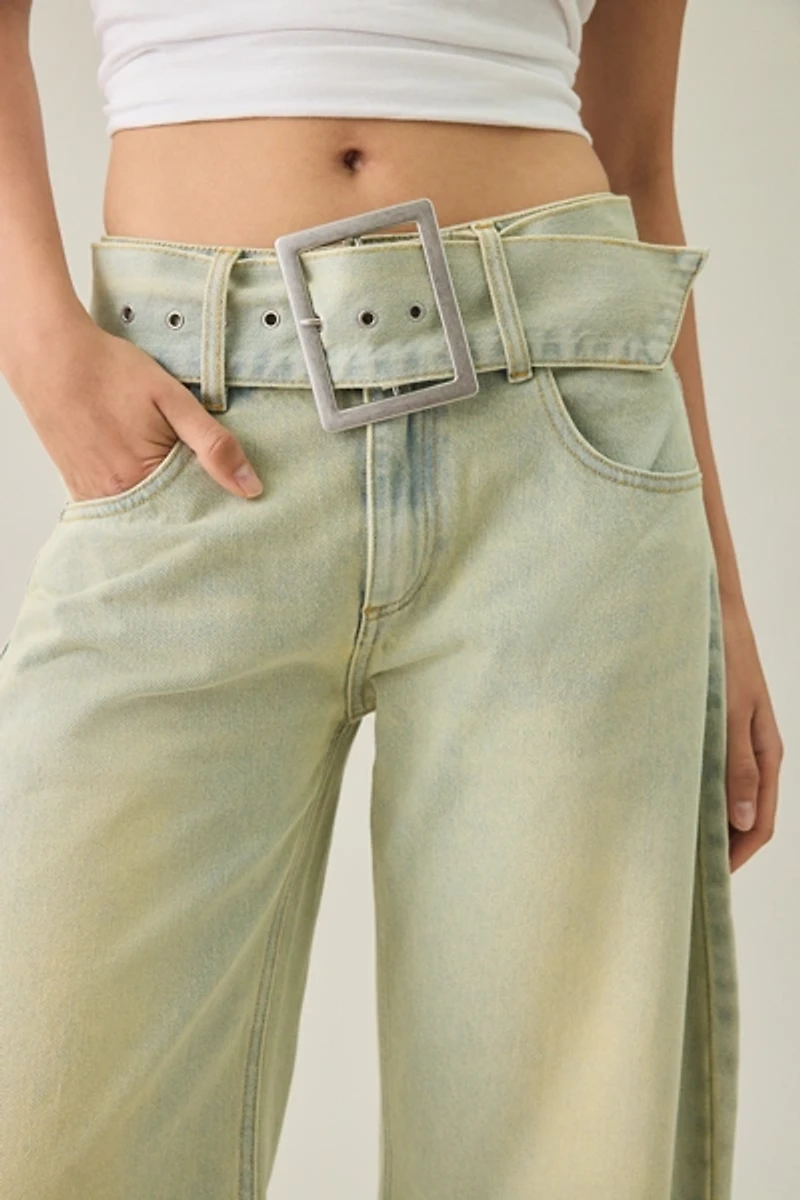 Lioness Dynasty Belted Low-Rise Barrel Leg Jeans