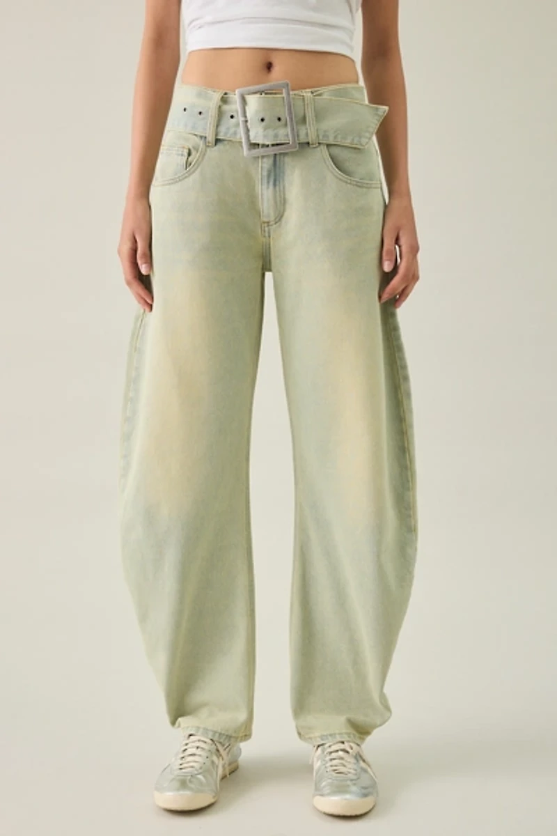 Lioness Dynasty Belted Low-Rise Barrel Leg Jeans