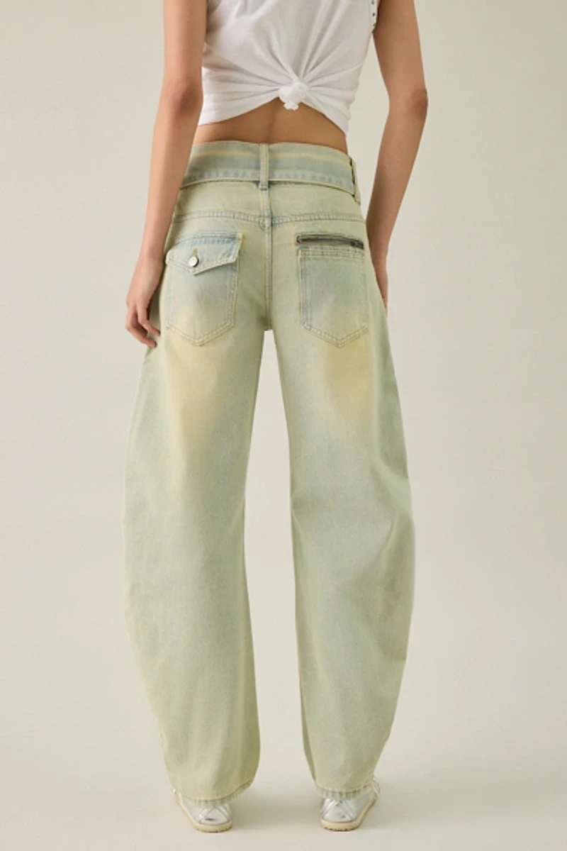 Lioness Dynasty Belted Low-Rise Barrel Leg Jeans