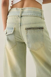 Lioness Dynasty Belted Low-Rise Barrel Leg Jeans