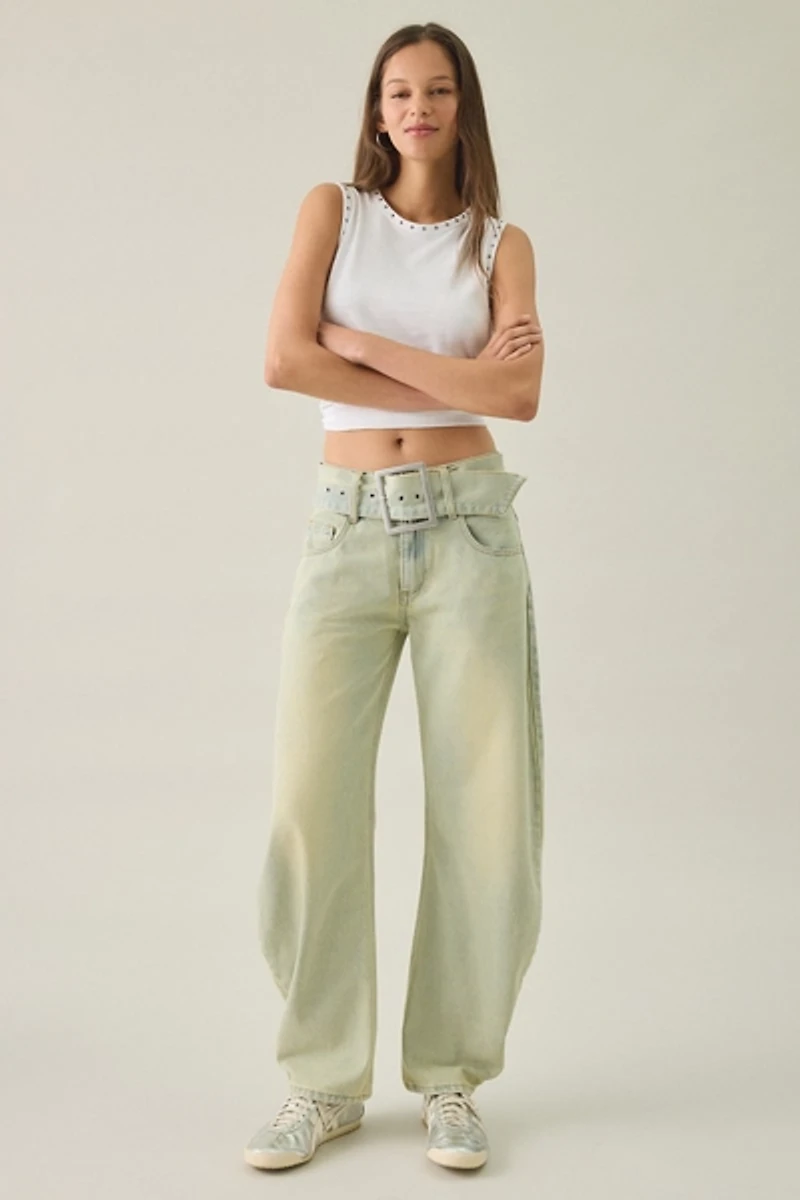 Lioness Dynasty Belted Low-Rise Barrel Leg Jeans