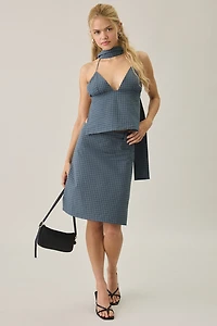 Lioness Play On Plaid Open-Back Halter Scarf Top