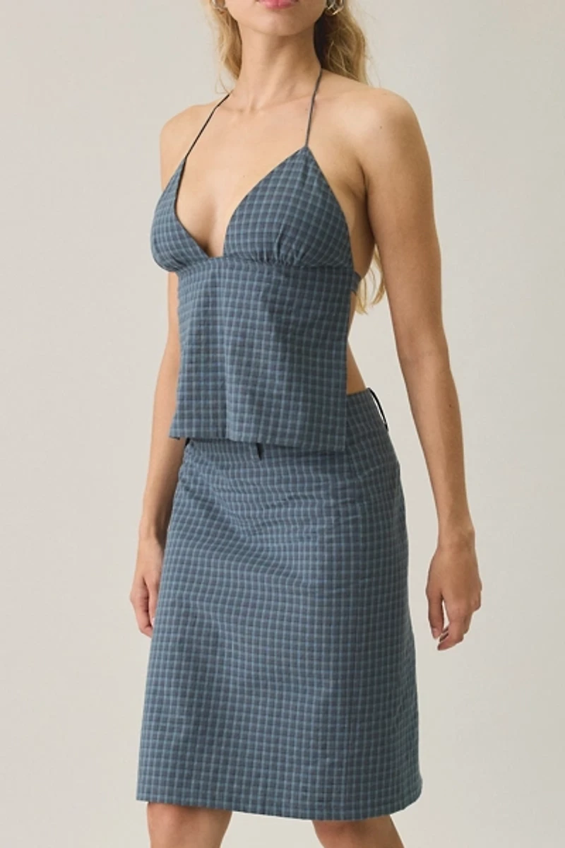 Lioness Play On Plaid Low-Rise Midi Skirt