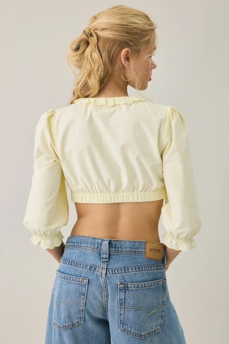 Lioness Totti 3/4 Sleeve Button-Down Crop Top