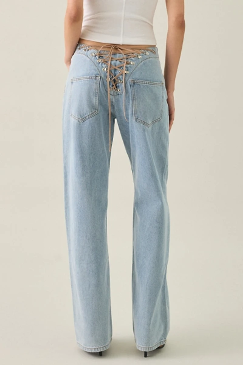 Lioness Totti Lace-Up Low-Rise Straight Leg Jeans