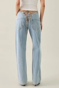 Lioness Totti Lace-Up Low-Rise Straight Leg Jeans