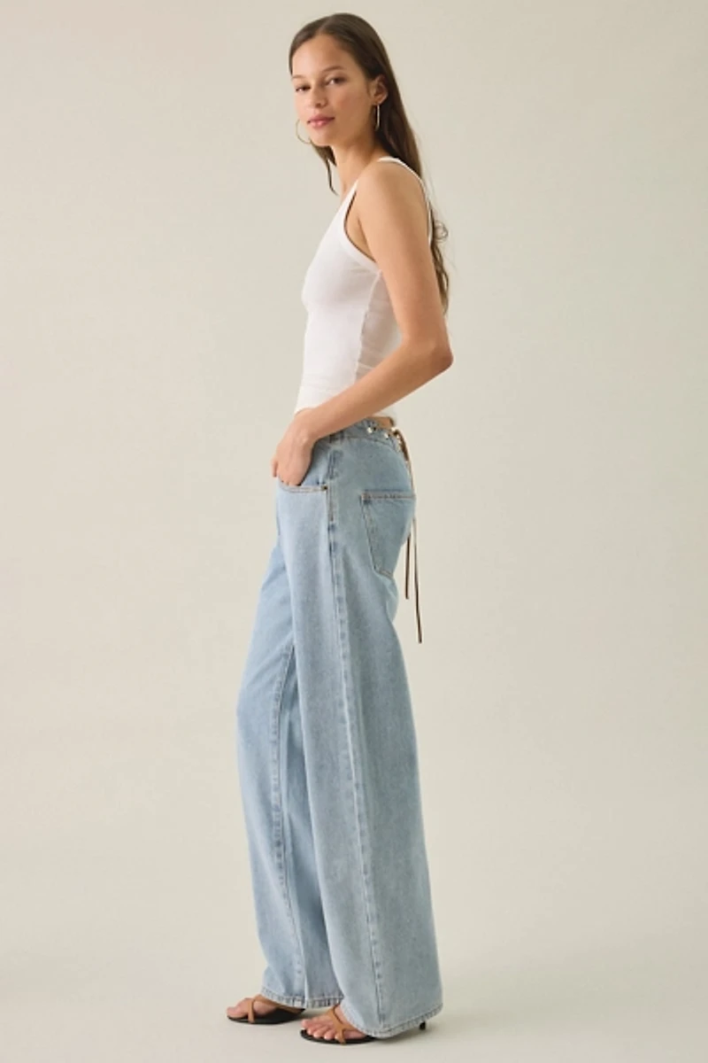 Lioness Totti Lace-Up Low-Rise Straight Leg Jeans