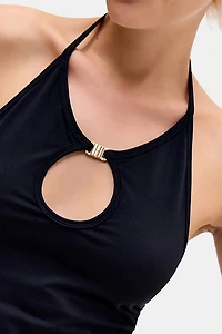UO Cece Buckle Detail Keyhole Cutout Halter Top