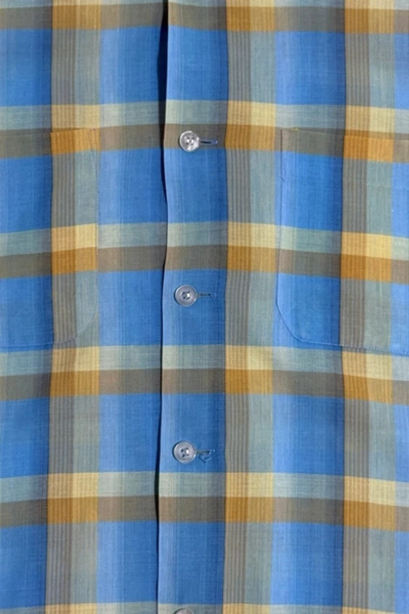Vintage 1970’s Montgomery Ward Cropped Plaid Camp Collar Shirt