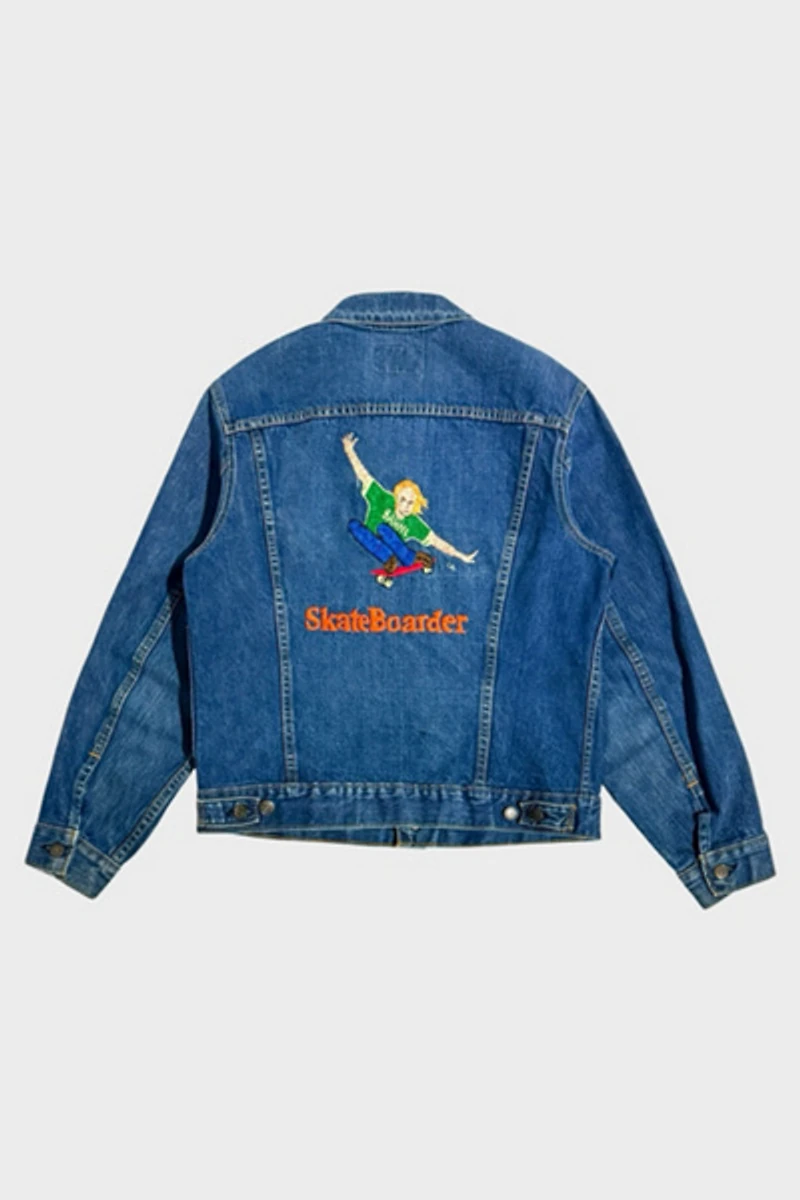 Vintage 1970’s Levi’s X Skateboarder Magazine Hand Embroidered Denim Trucker Jacket