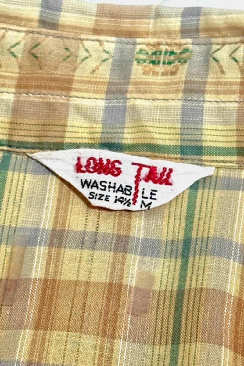 Vintage 1950's Long Tail Cactus Plaid Western Pearl Snap Shirt