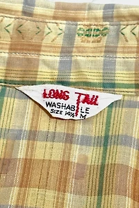 Vintage 1950's Long Tail Cactus Plaid Western Pearl Snap Shirt