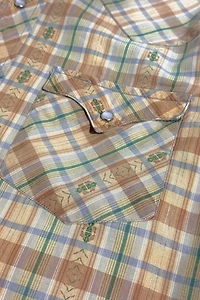 Vintage 1950's Long Tail Cactus Plaid Western Pearl Snap Shirt